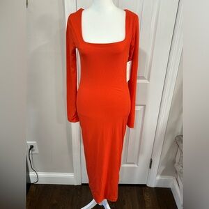Birch and Stone orange ribbed body con long sleeve dress size M